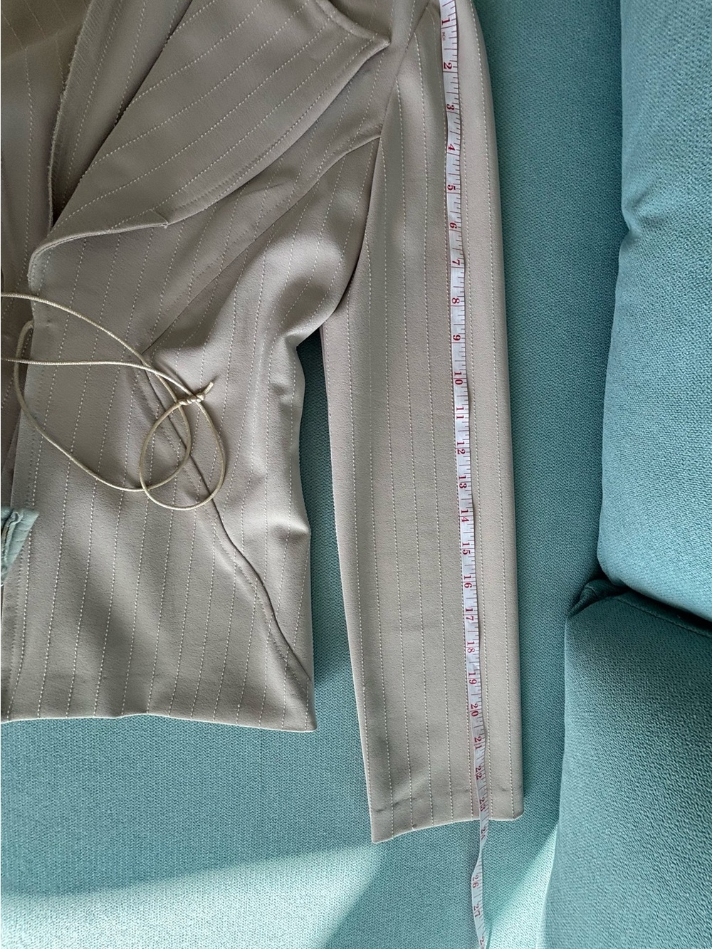 4-Piece Beige Pinstripe Set |Blazer, Corset Top, Pants /Mini Skirt | XS-S - Picture 8 of 15